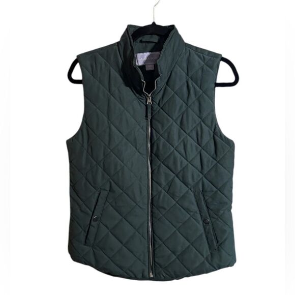 Laura Scott Quilted Front Zip Vest Size Medium, Forest Green Lined Snap Pockets - Picture 1 of 6
